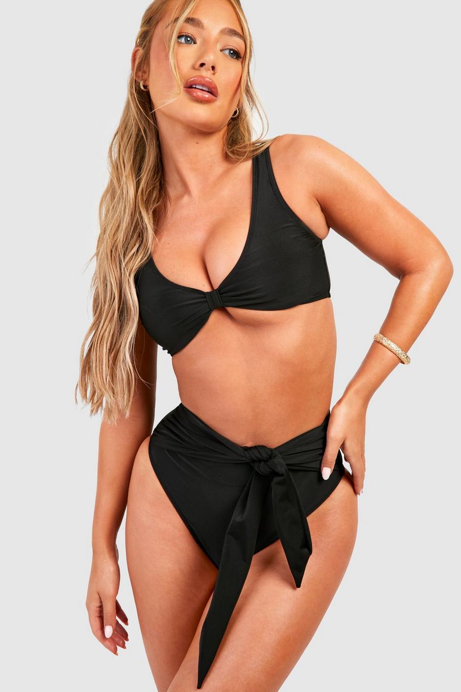 Set bikini contenitivo sulla pancia con laccetti, Black