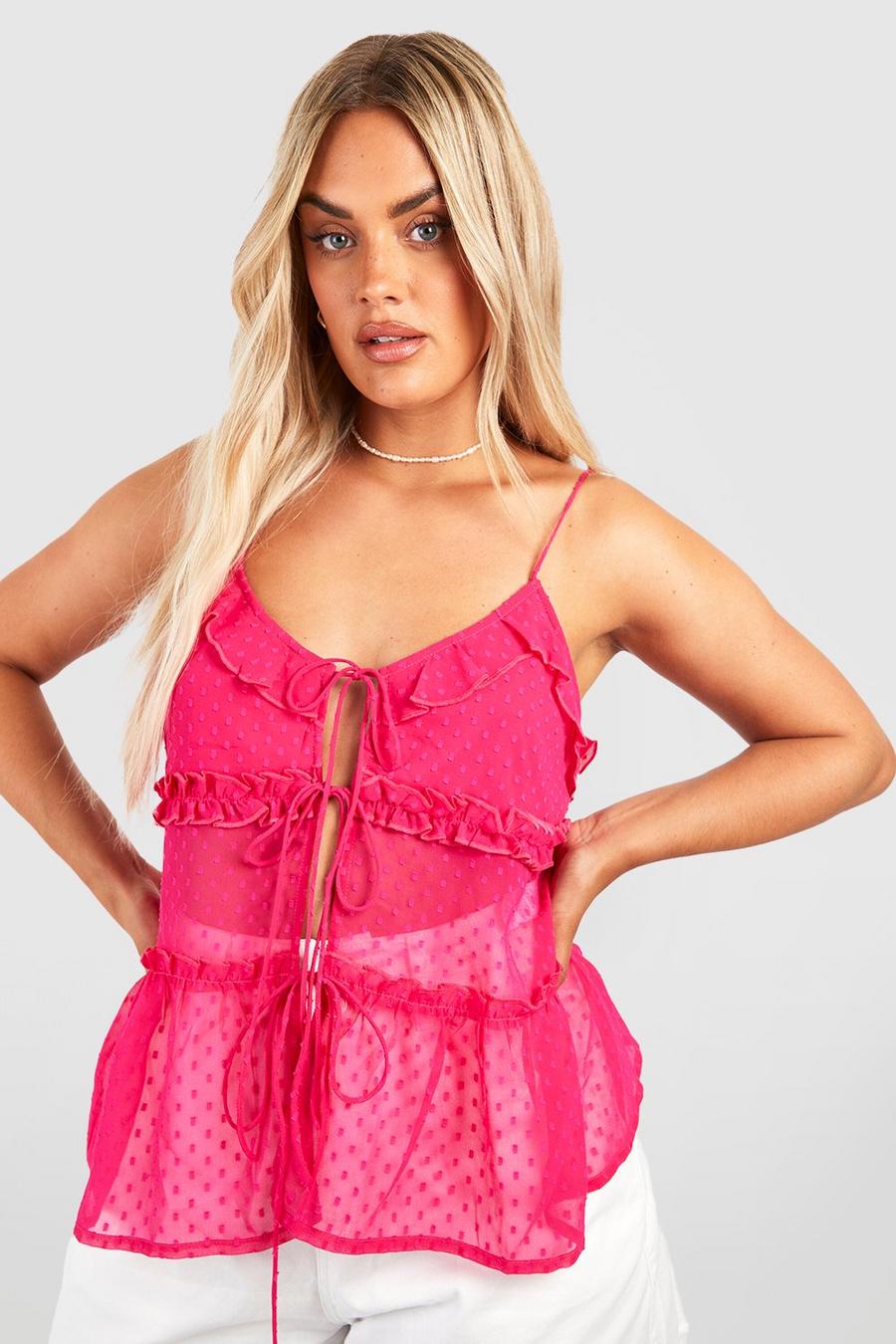 Hot pink Plus Dobby Tie Cami Top image number 1