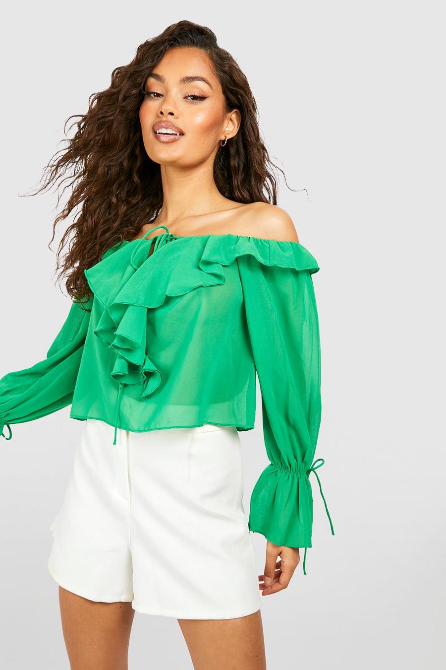 Bright green Crop top i chiffong image number 1