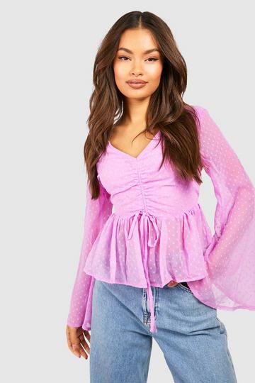 Dobby Ruched Smock Top bright lilac