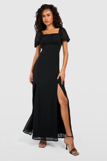 Black Dobby Ruched Bust Maxi Dress