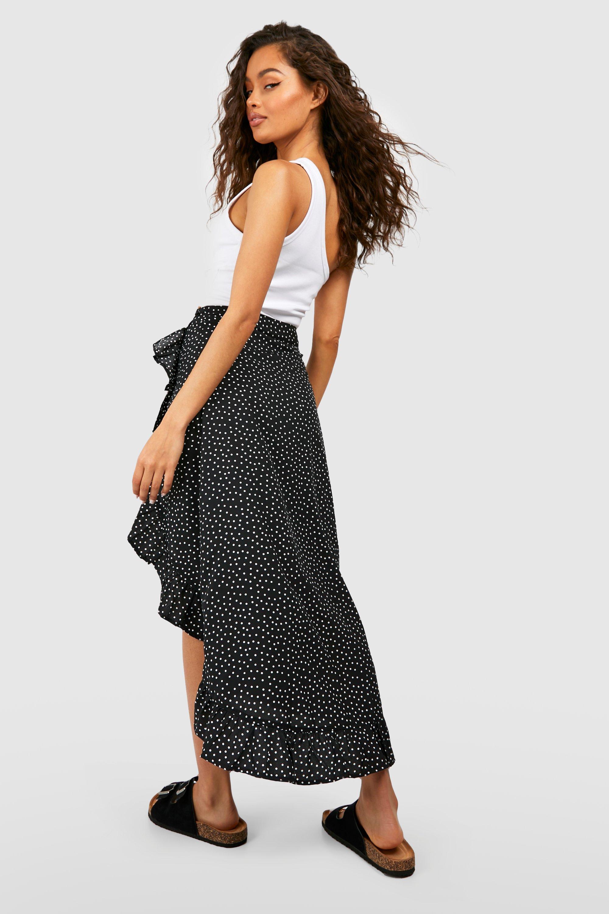 Black polka store dot wrap skirt