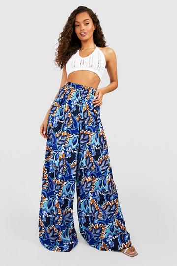 Abstract Printed Wide Leg Trousers blue