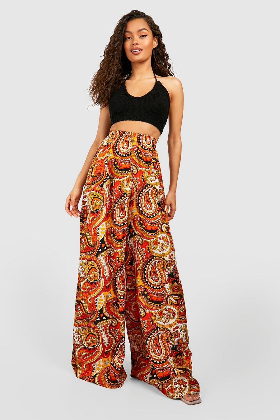 Brown Paisley Printed Wide Leg Trousers image number 1