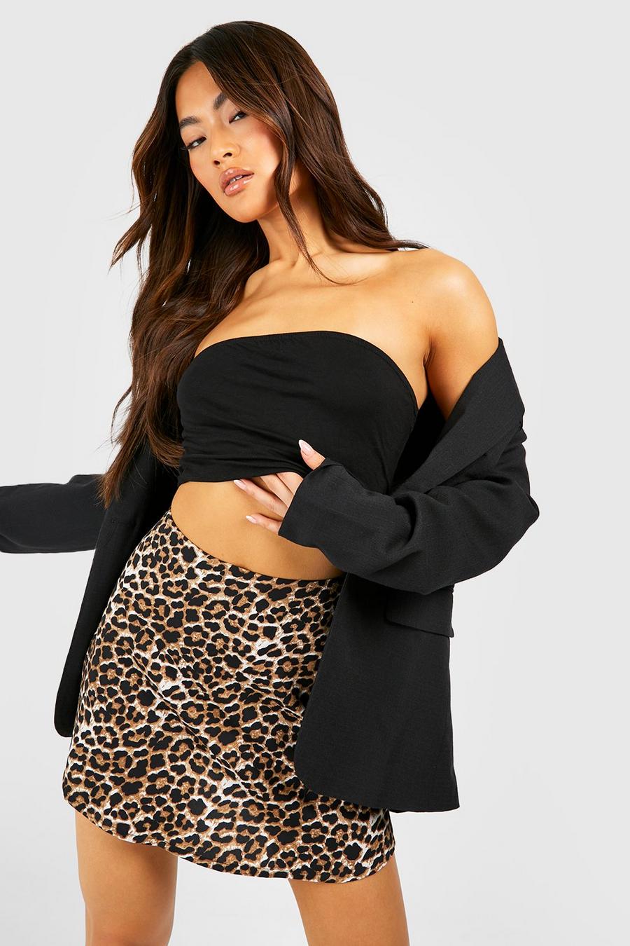 Brown Leopard Curved Hem Mini Skirt