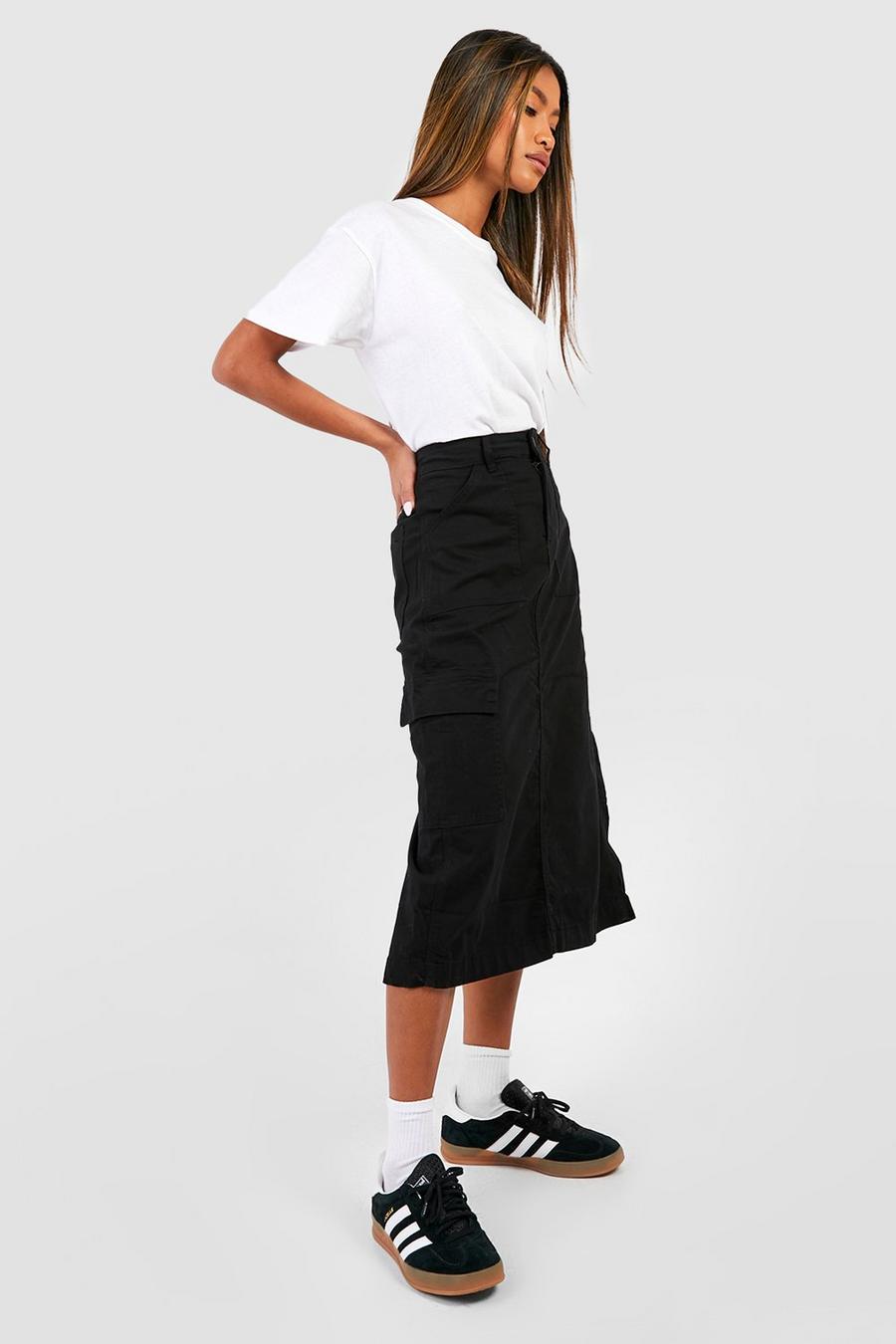 Black Denim Cargo Midi Skirt image number 1