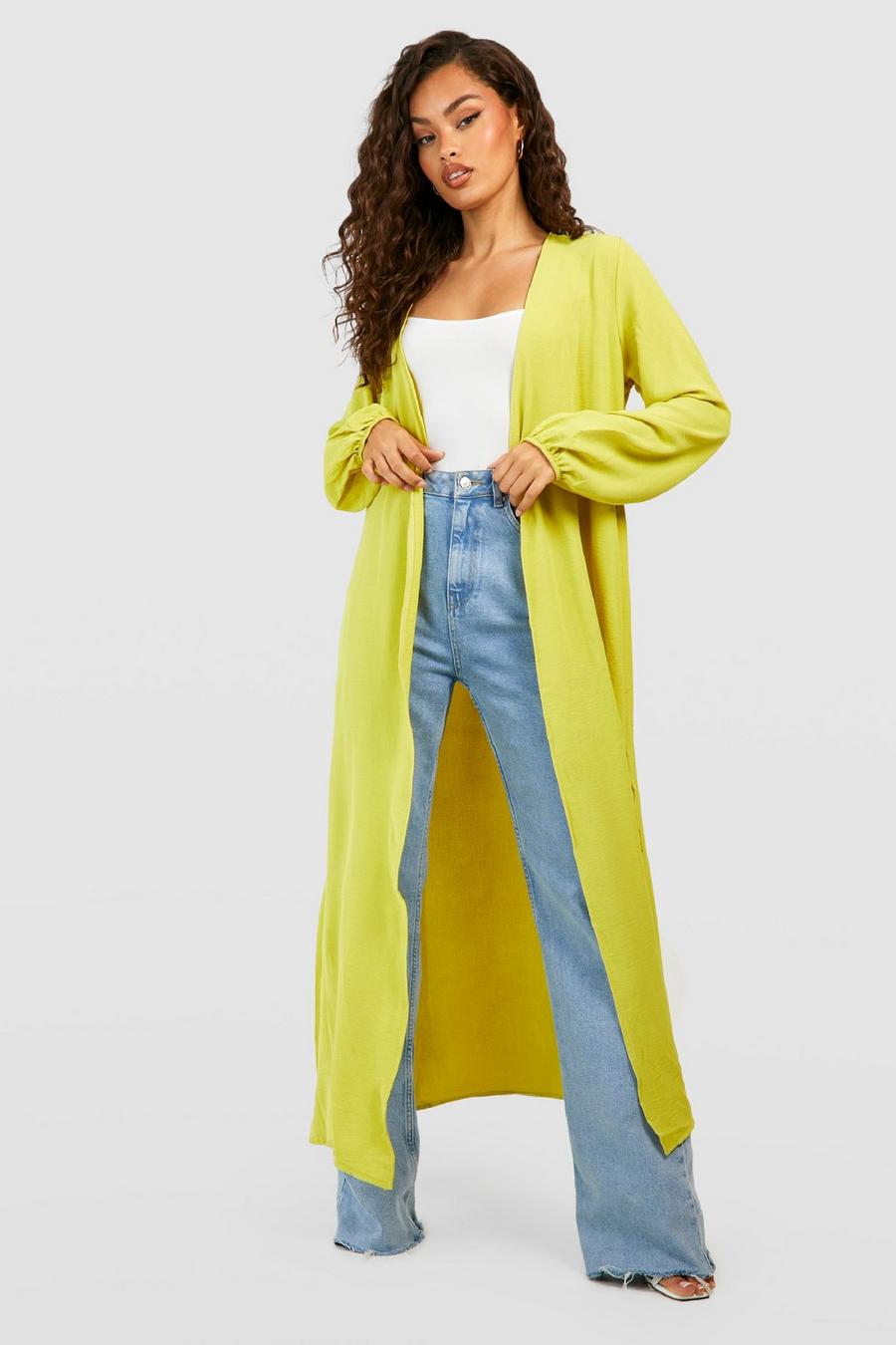 Chartreuse yellow Maxi Textured Woven Belted Kimono
