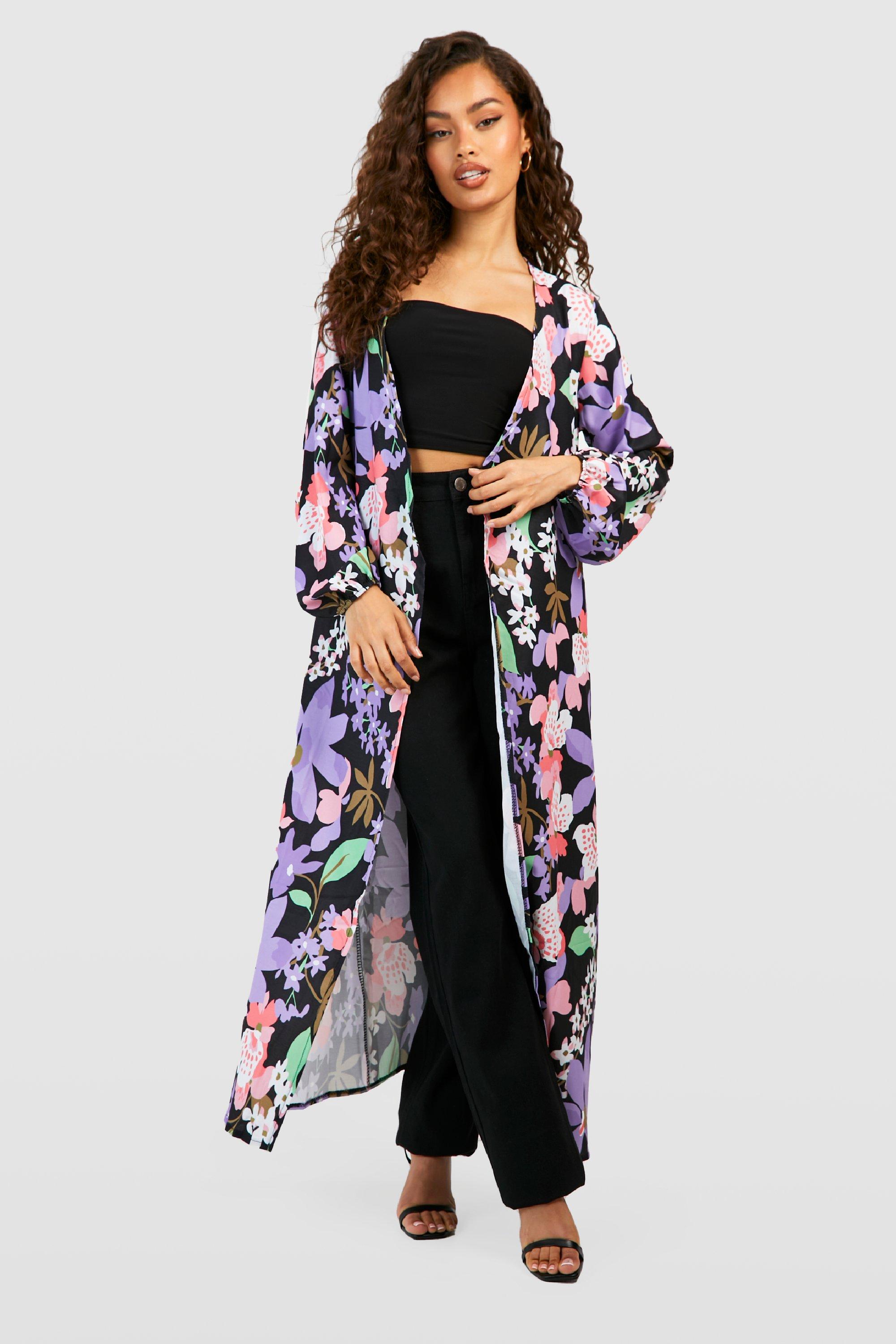 Floral Print Woven Belted Kimono boohoo UK