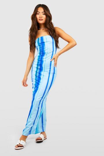 Basic Ombre Stripe Bandeau Maxi Dress blue
