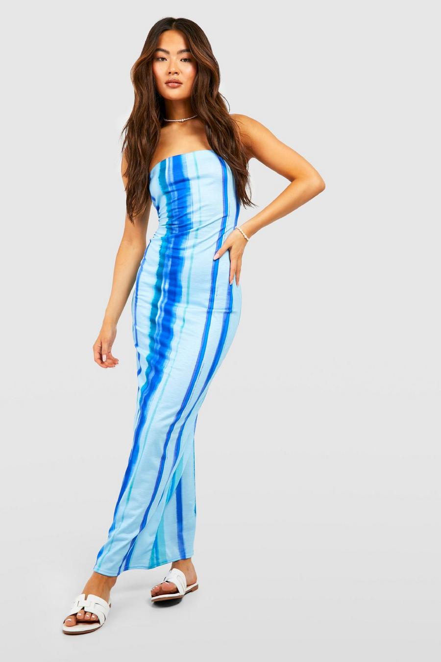 Basic Gestreepte Strapless Ombre Maxi Jurk image number 1