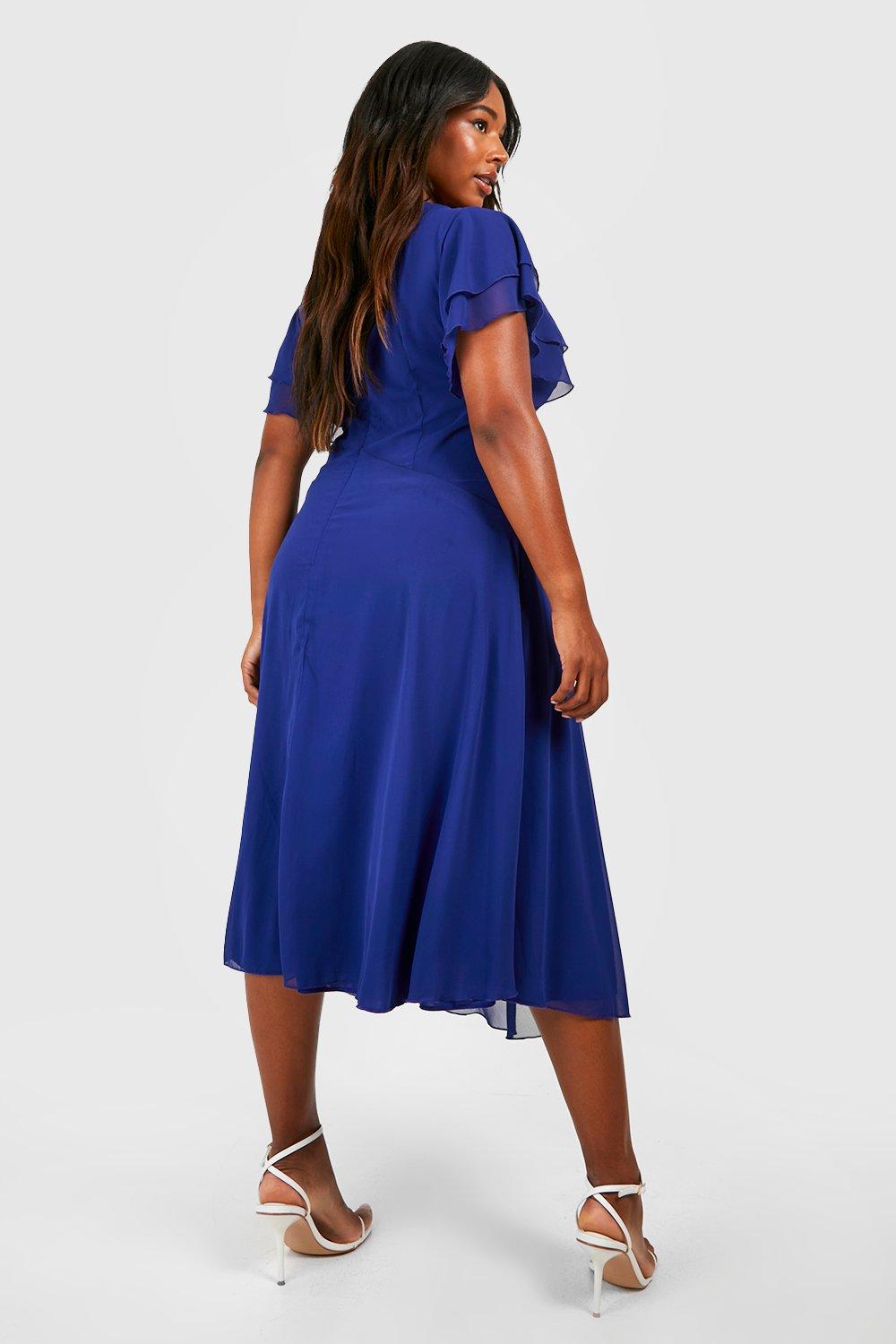 Plus Chiffon Angel Sleeve Midi Dress