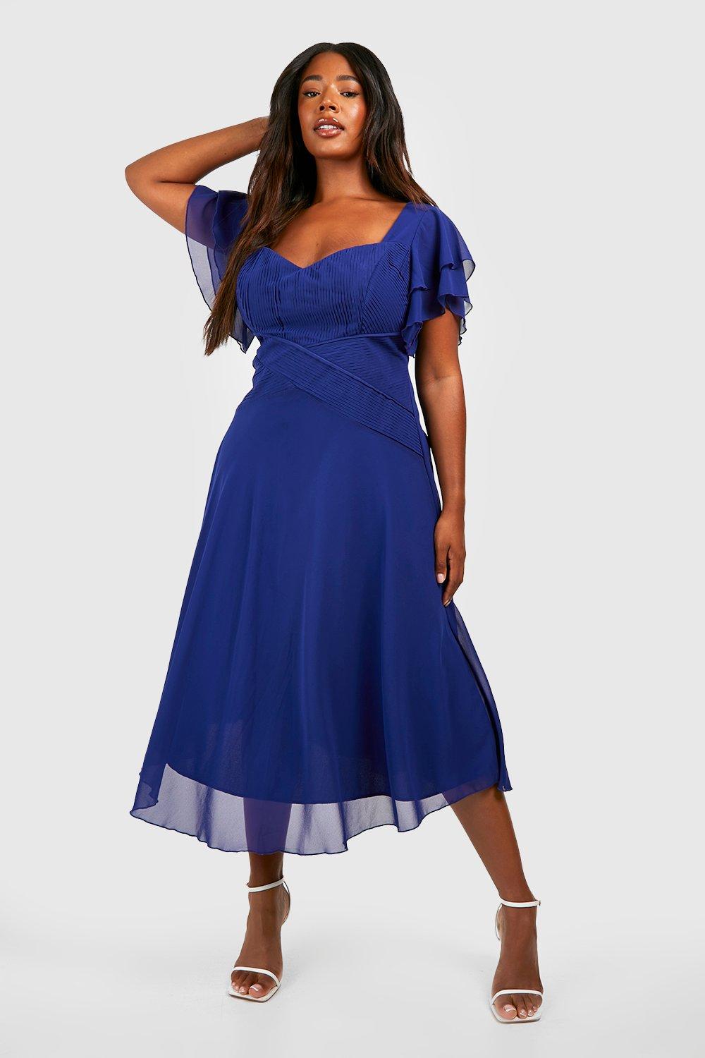 Plus Occasion Angel Sleeve Chiffon Midi Dress