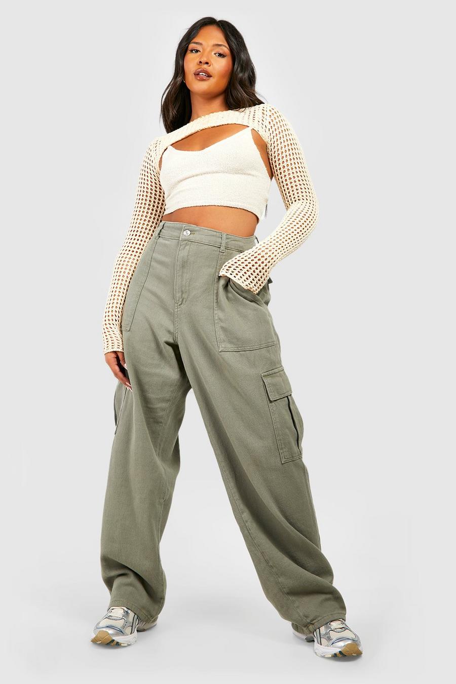 Grande taille - Jean cargo ample, Khaki image number 1