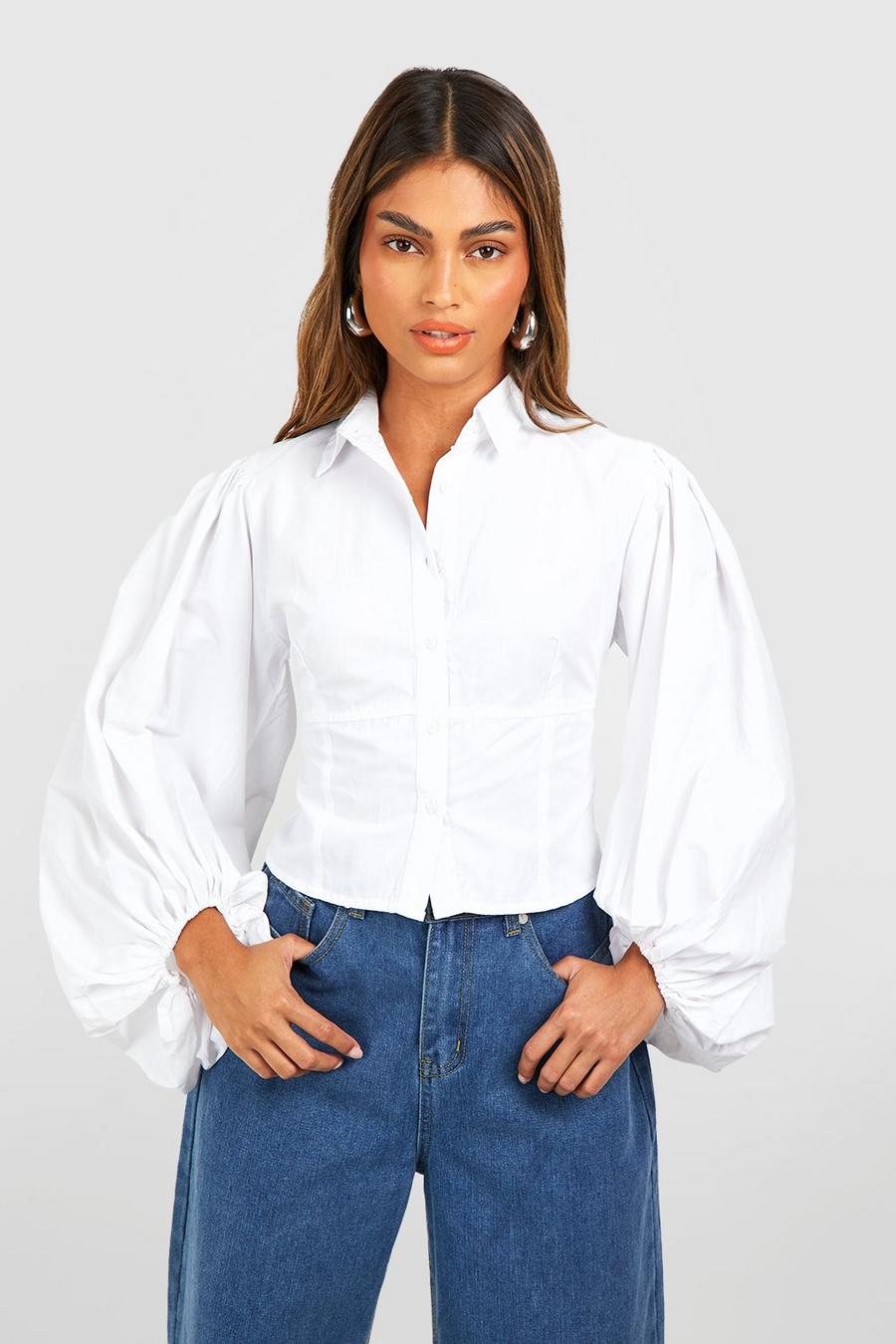 White Skjorta i poplin med blusärm image number 1