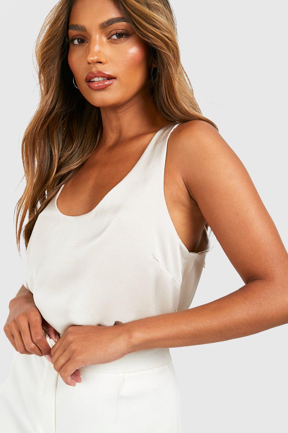 ASOS DESIGN scoop neck cami in satin in Black