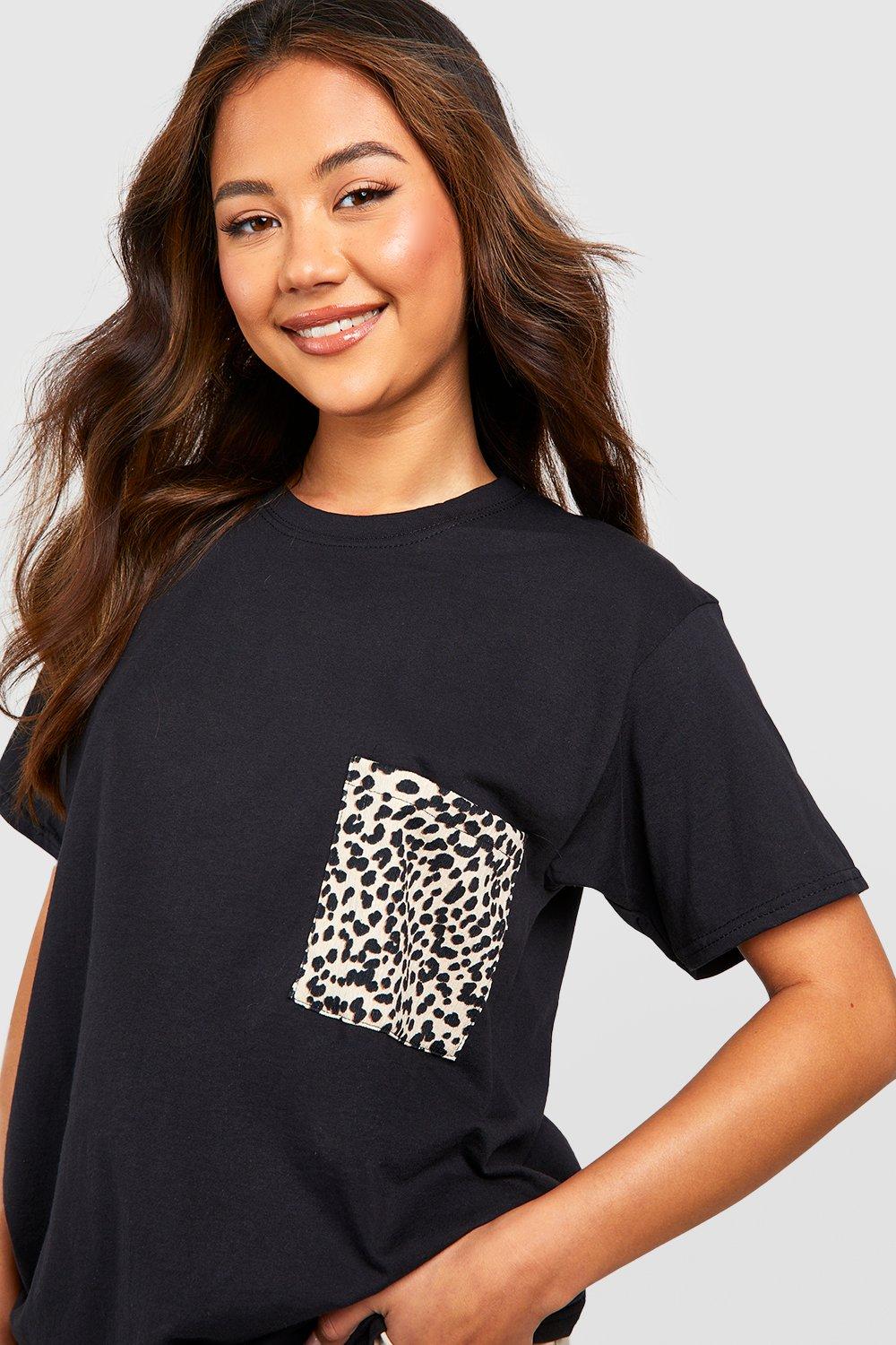 black shirt with leopard pocket