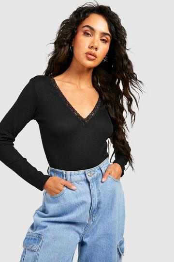 Lace Trim Bodysuit black