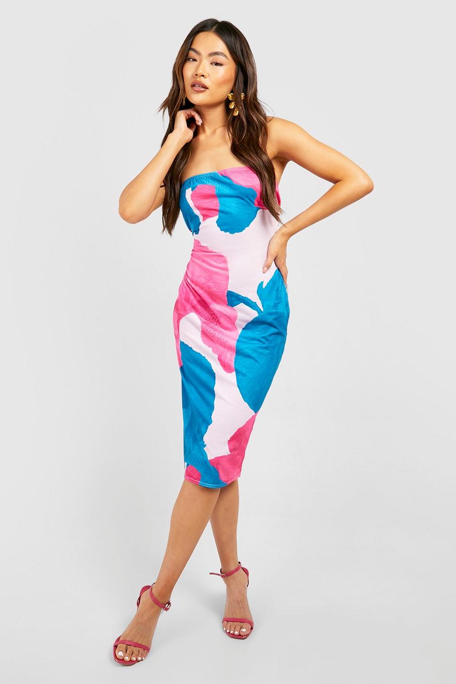 Pink Abstract Bandeau Midi Dress image number 1