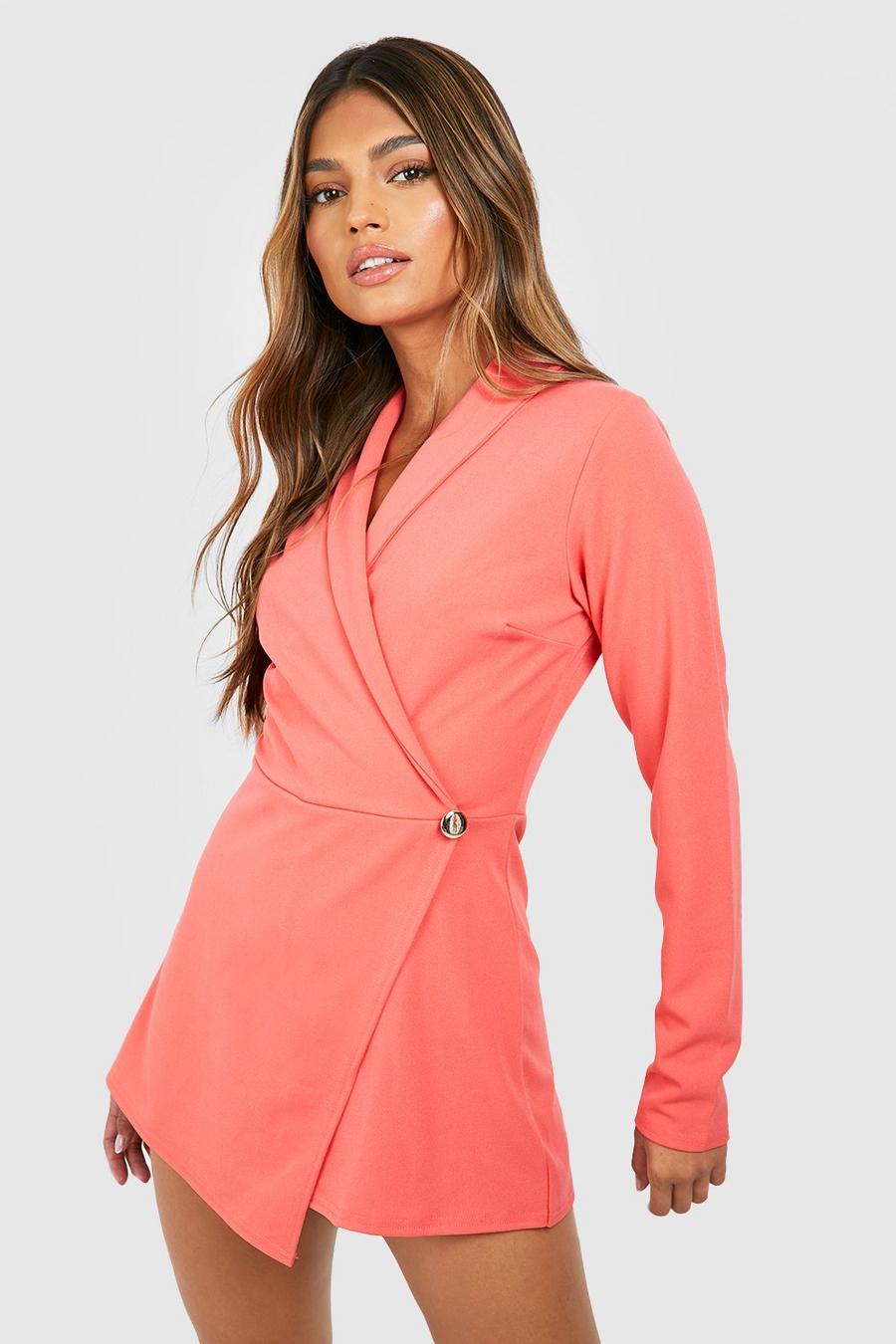 Coral pink Tailored Asymmetric Skort Playsuit