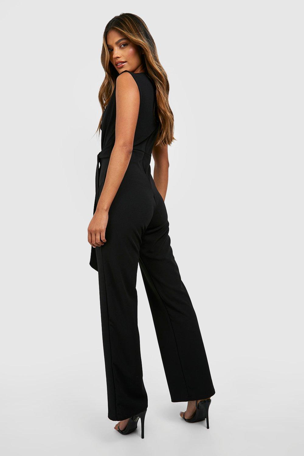 Tailored Draped Tie Waist Straight Leg Jumpsuit