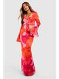 Coral pink Abstract Floral Mesh Maxi Skirt