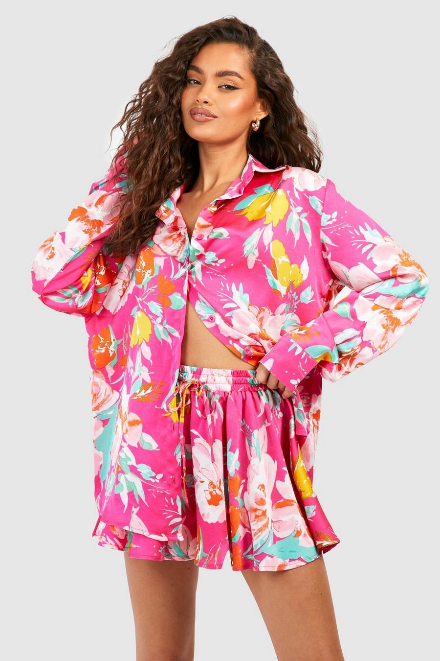 Pink Bright Floral Relaxed Fit Shirt & Flared Shorts