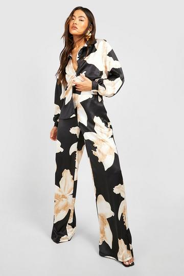 Large Scale Floral Wide Leg Trousers black