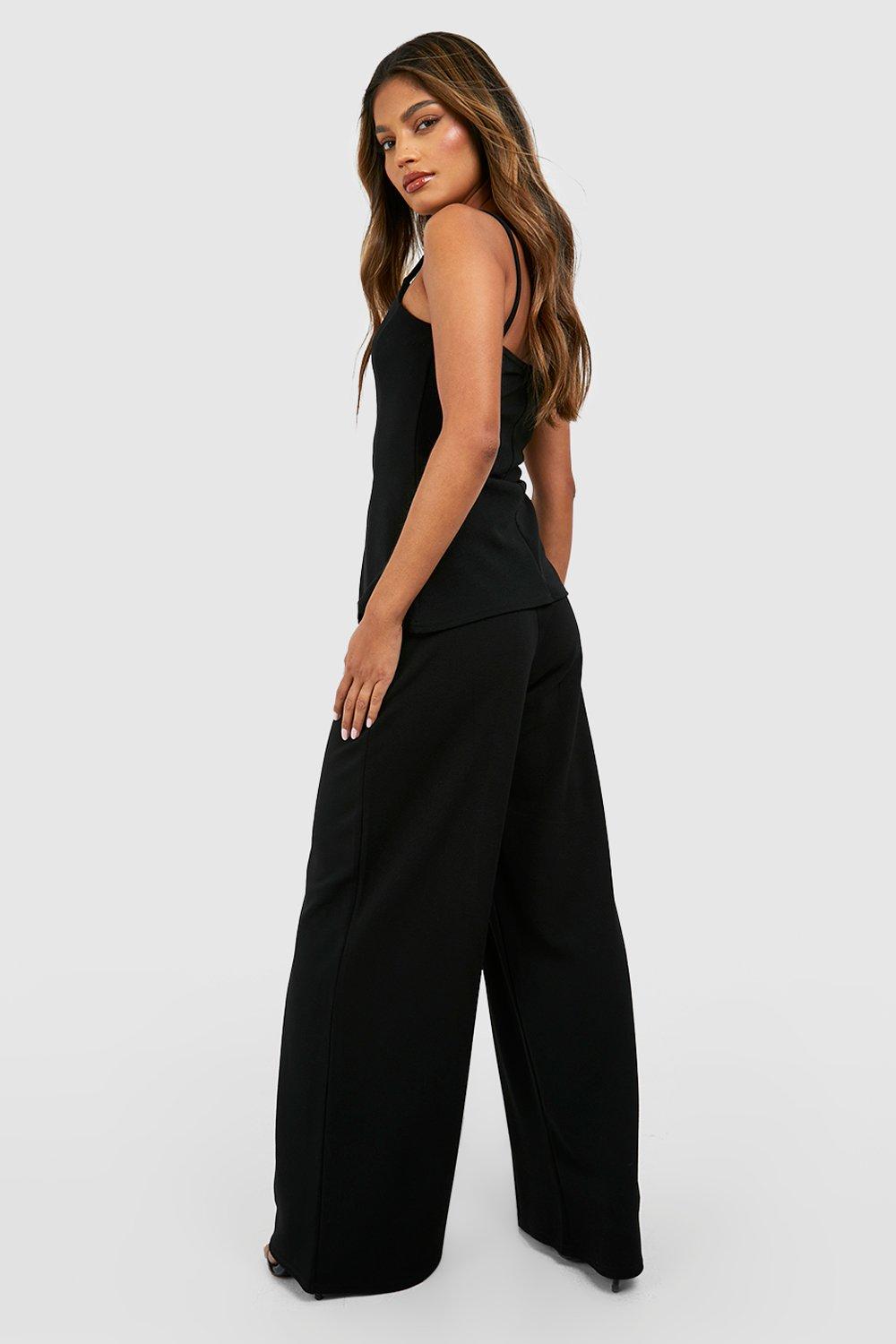 Crepe Black Women's Wide-leg Pants