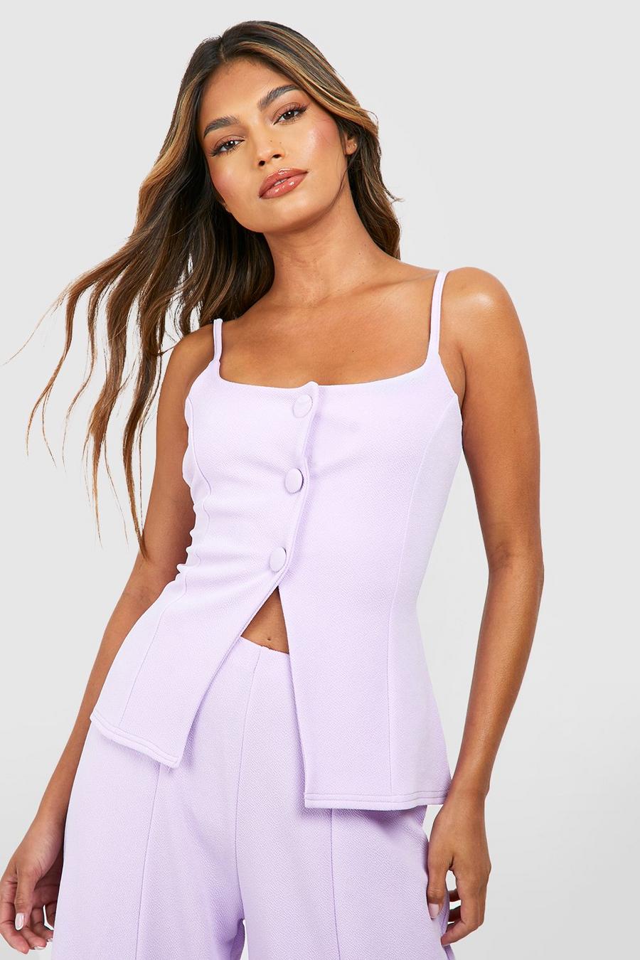 Lilac Jersey Crepe Button Front Longline Top image number 1