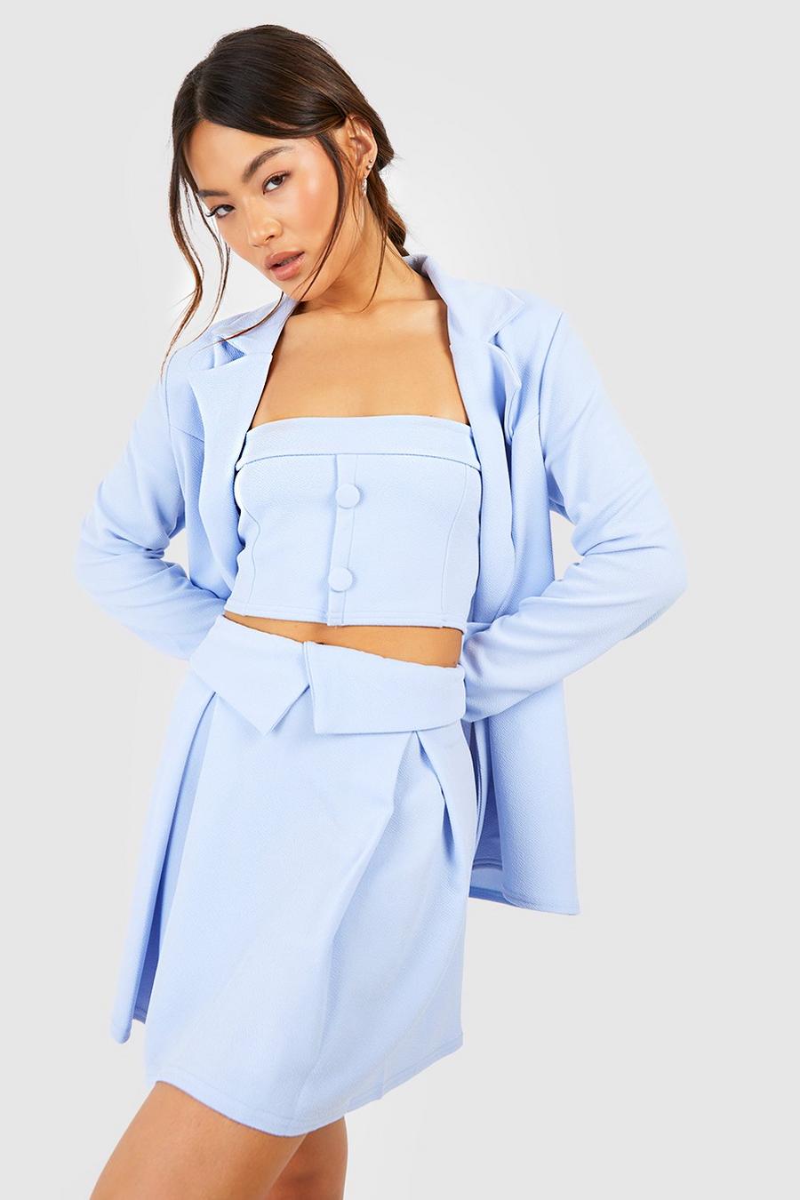 Powder blue Jersey Knit Crepe Fold Over Waistband Mini Skirt image number 1