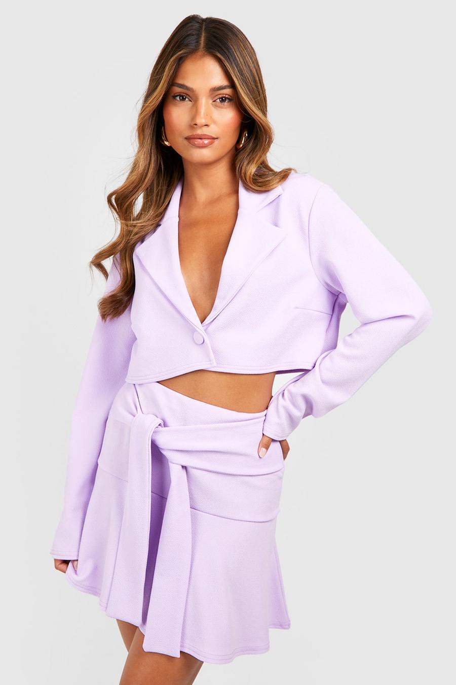 Lilac purple Jersey Crepe Cropped Boxy Blazer