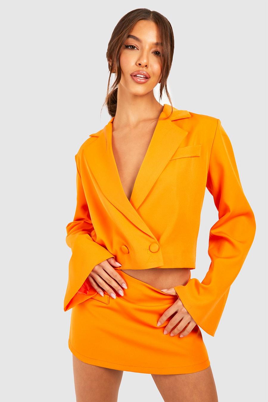 Orange Flared Sleeve Longer Length Crop Blazer