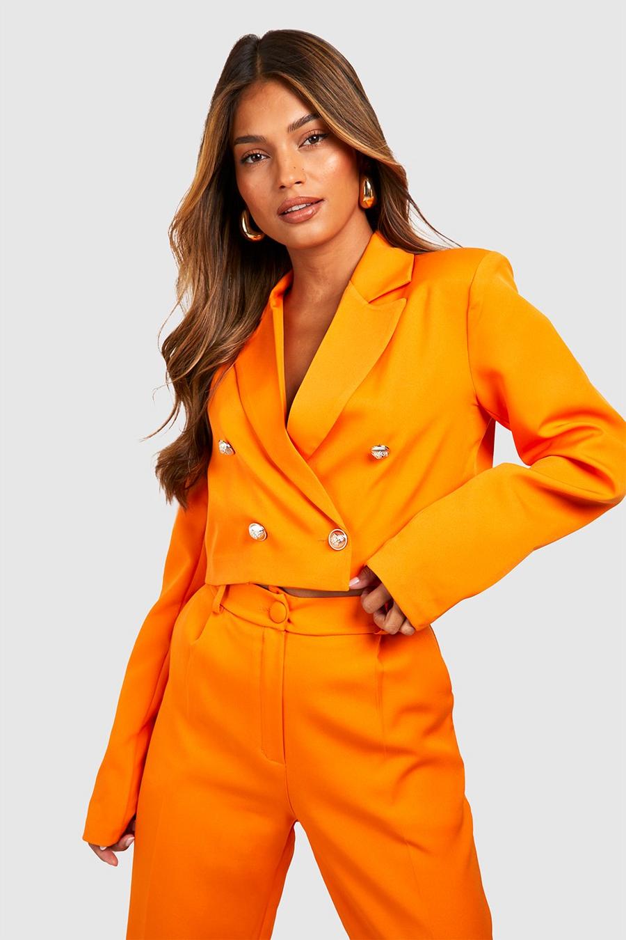 Orange Longer Length Gold Button Crop Blazer image number 1