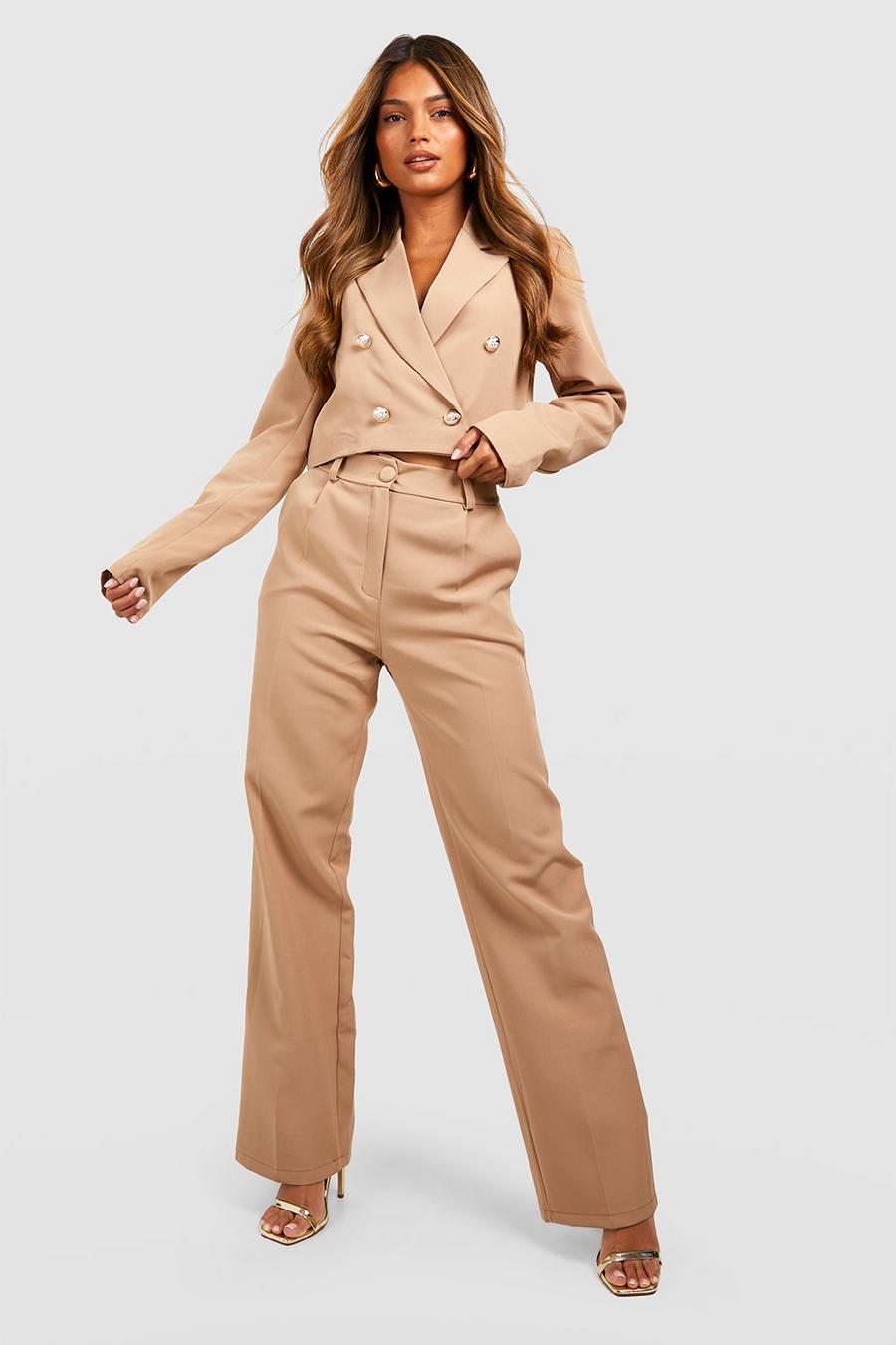 Camel Straight Leg Tailored Trousers