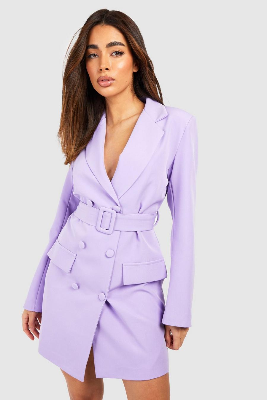 Lilac purple Double Breasted Belted Blazer Dress 