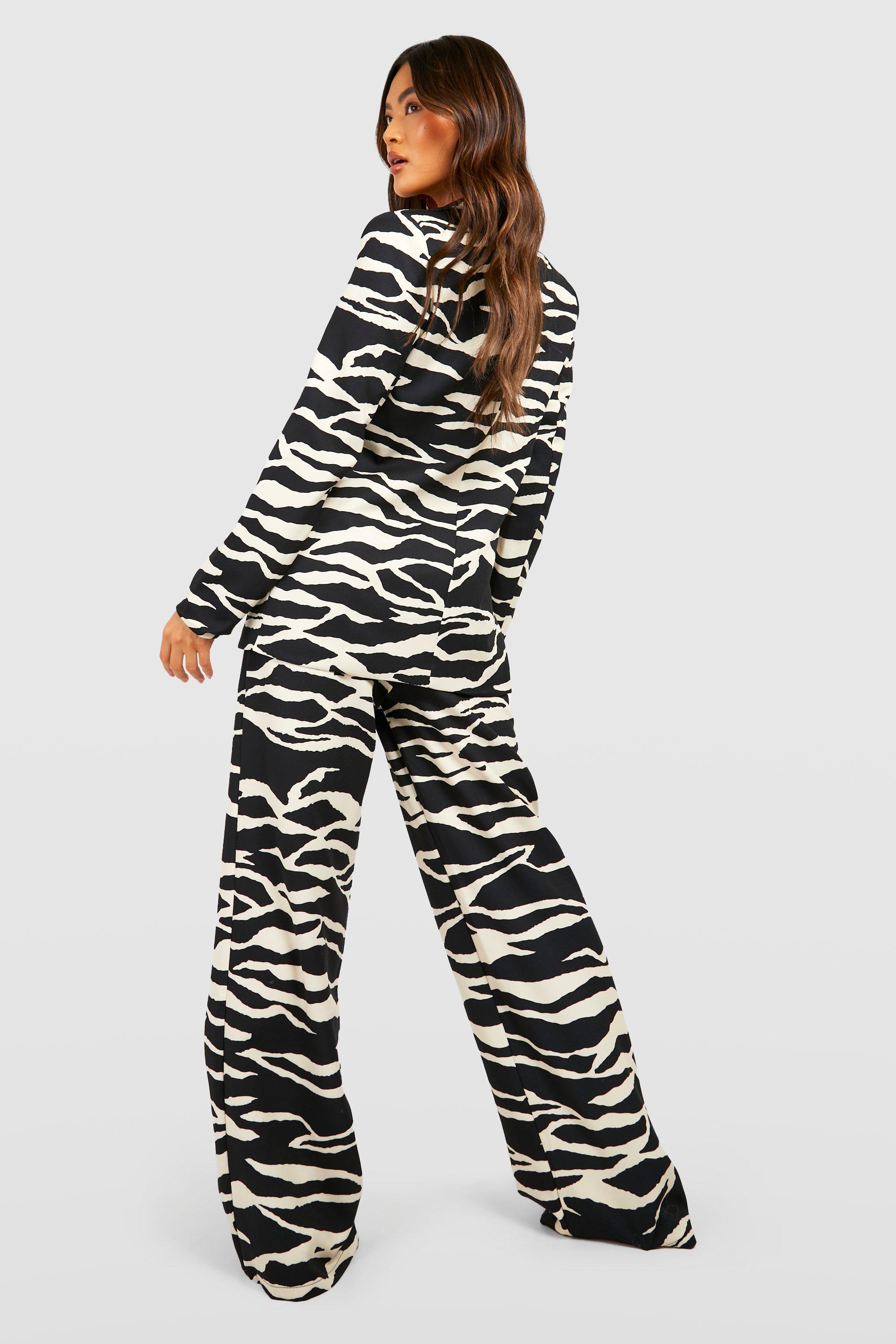 Zebra Print Relaxed Fit Wide Leg Pants