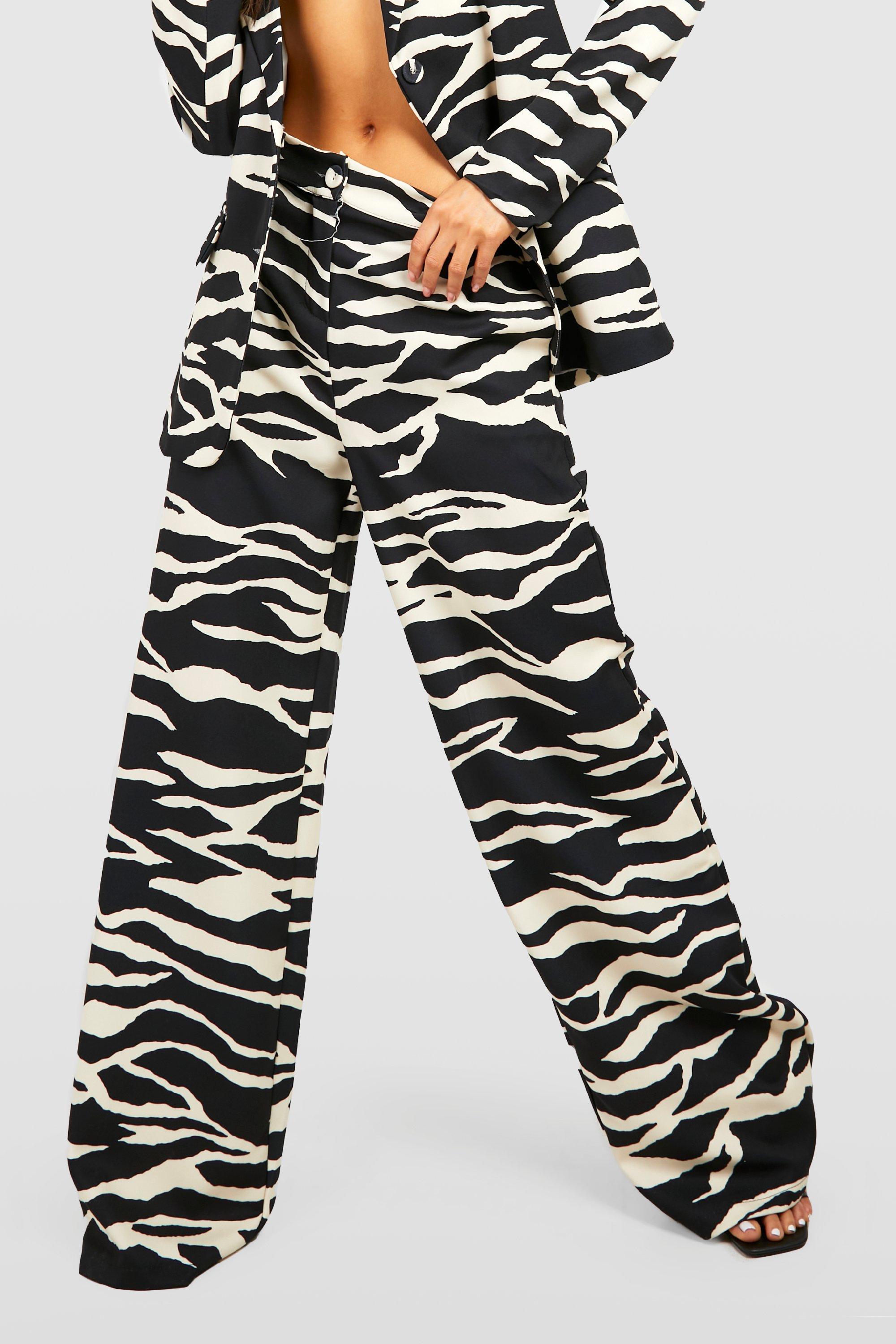 Zebra Print Relaxed Fit Wide Leg Pants