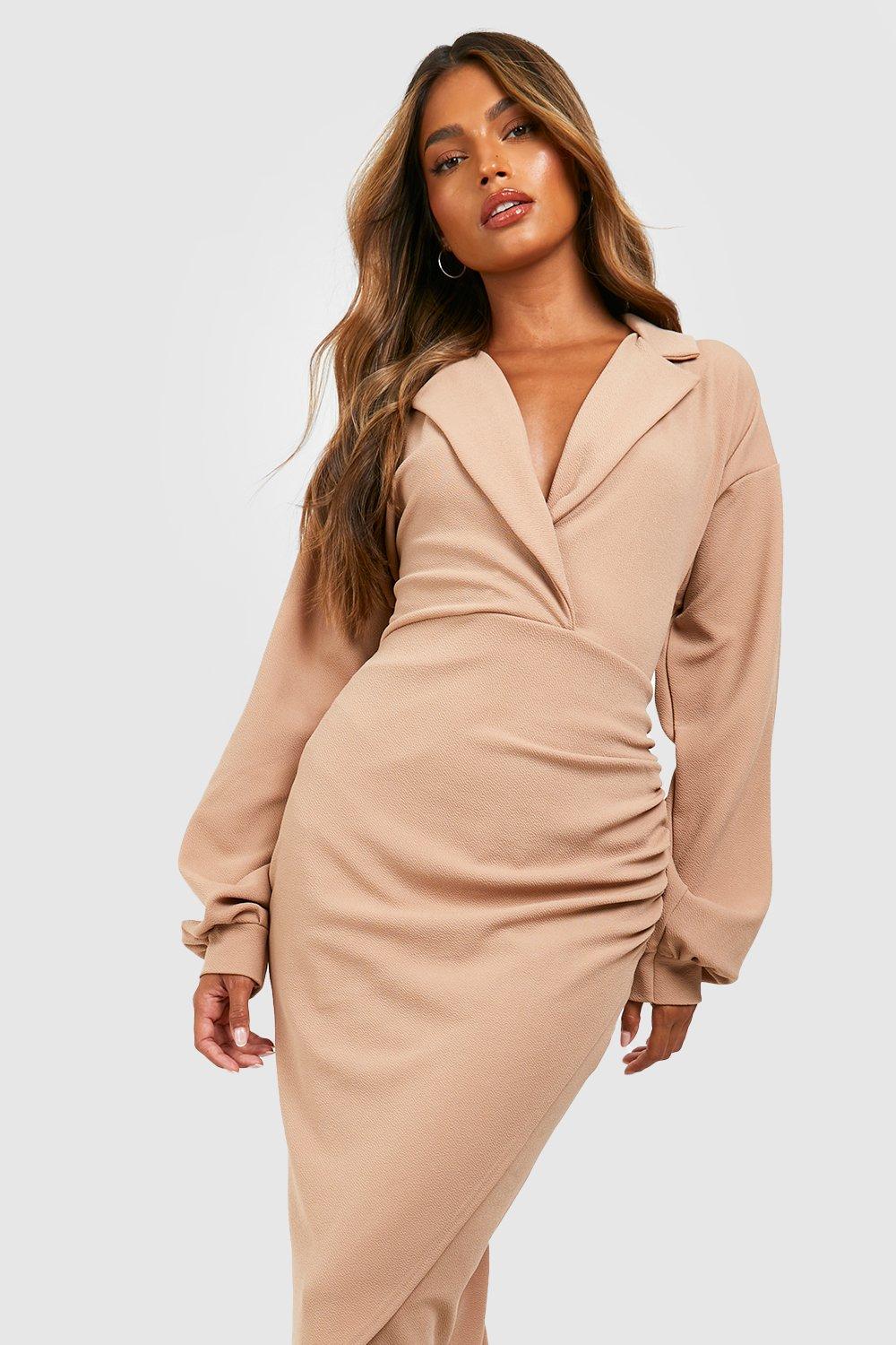 Women's Long-Sleeve Crepe Shirt Dress