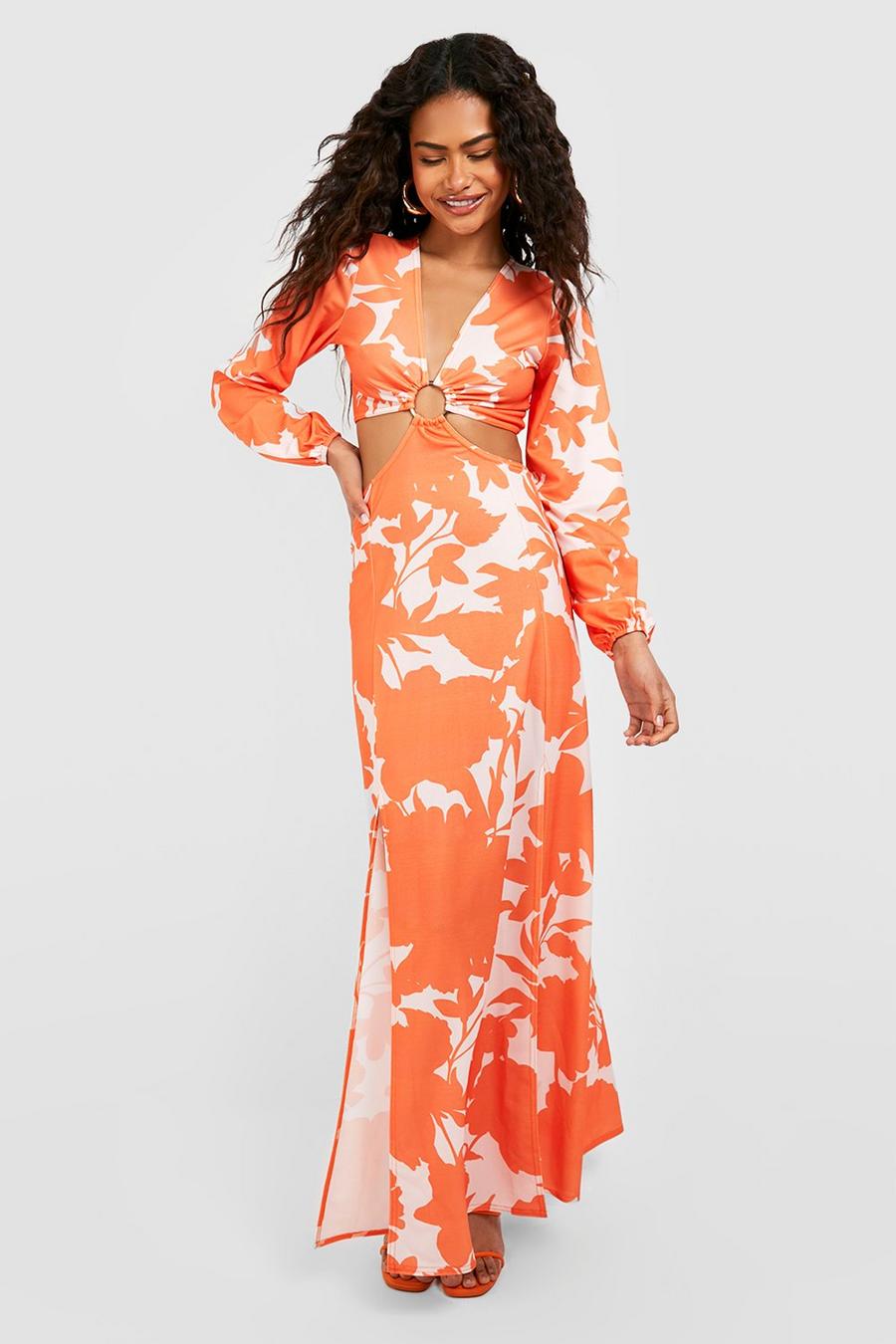 Orange Floral Cut Out Maxi Dress