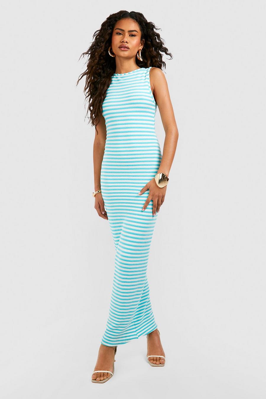 Aqua blue Stripe Knitted Maxi Dress