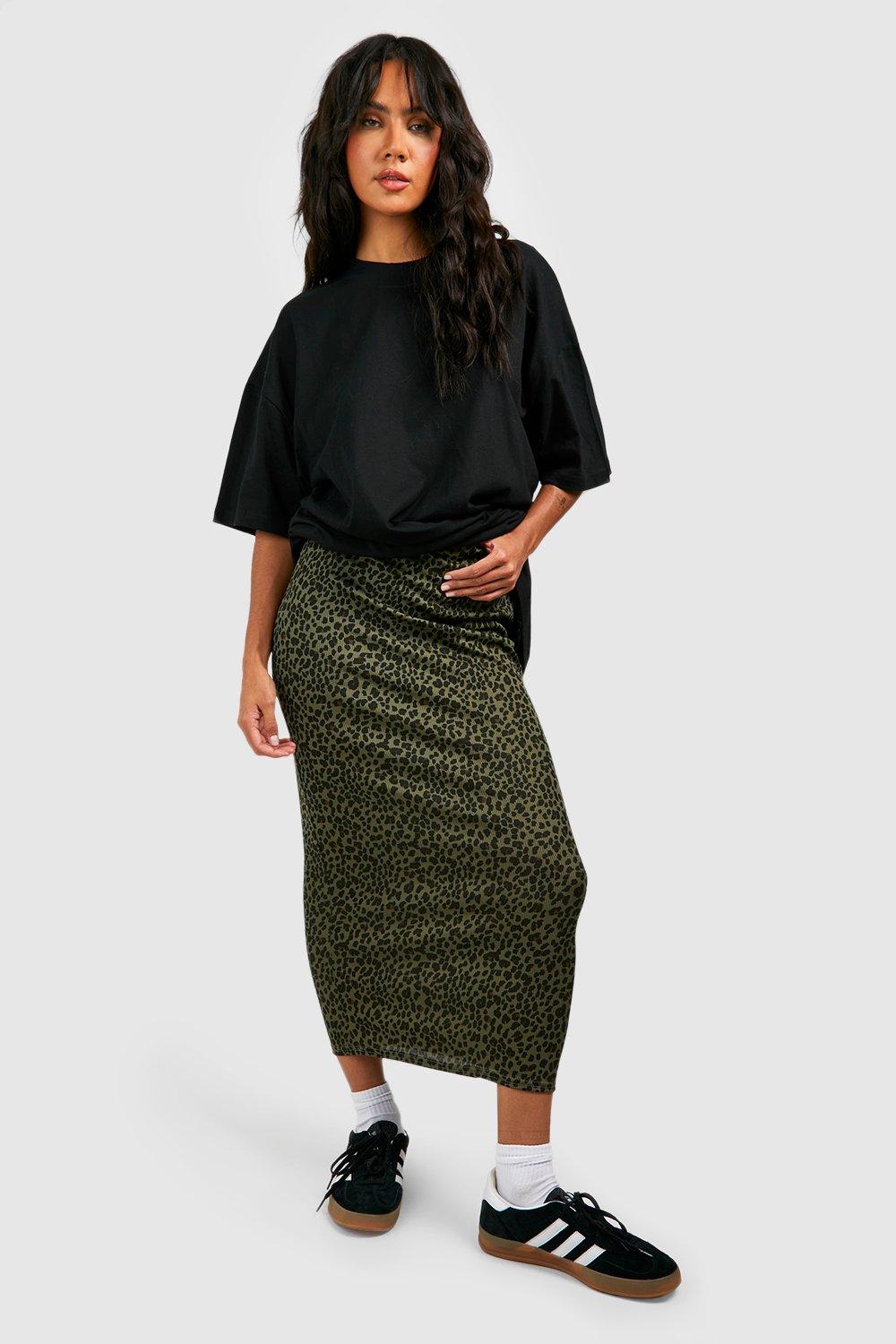 Leopard midi cheap skirt boohoo