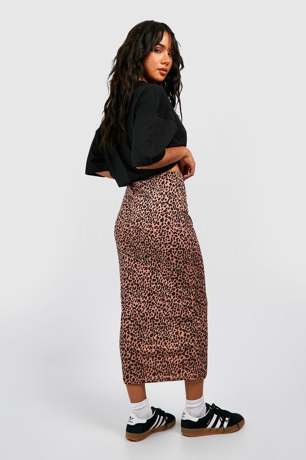 Leopard Ribbed Midi Skirt boohoo IE