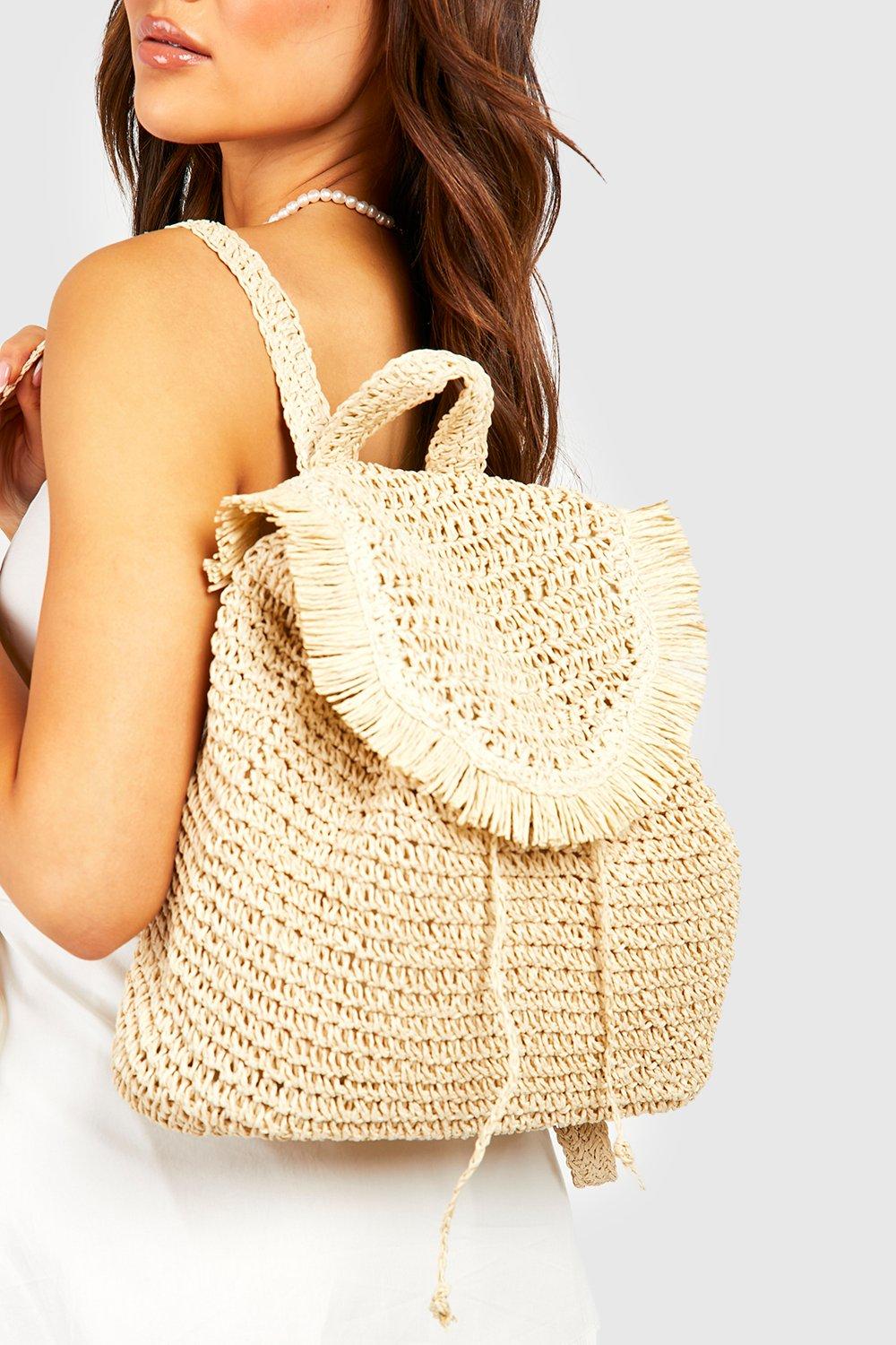 Straw Fringe Back Pack Bag