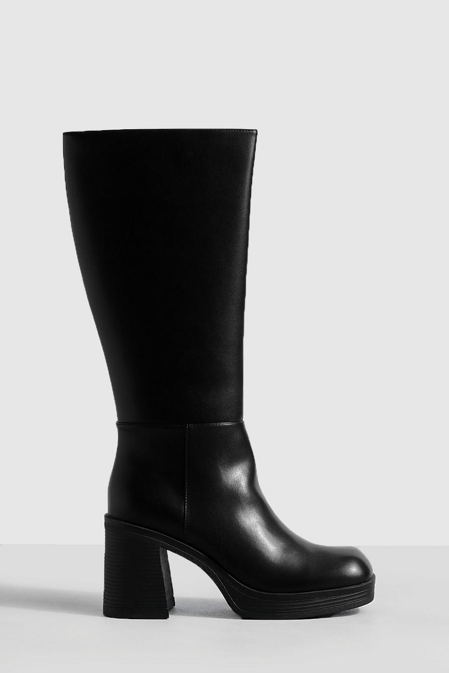 Black svart Platform Knee High Boots