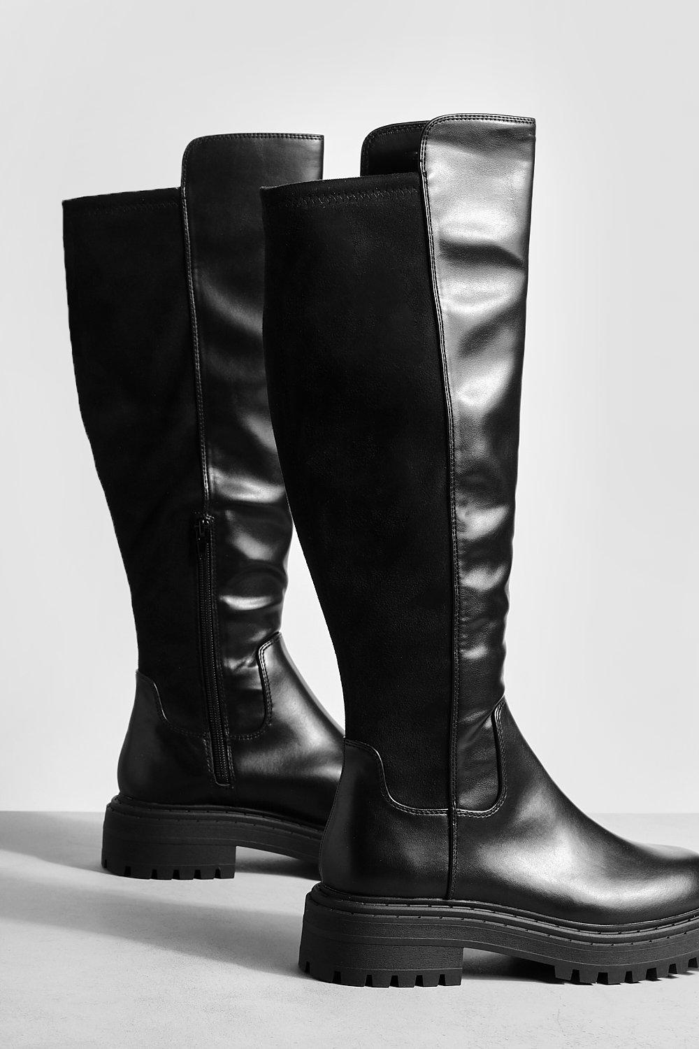 Black riding boots with stretch clearance back