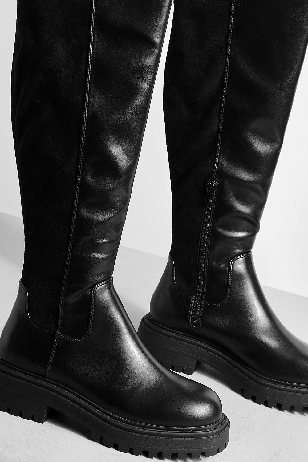 Stretch Back Chunky Knee High Boots