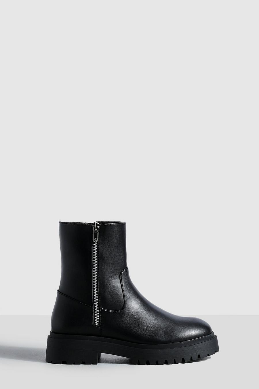 Black svart Wide Fit Zip Detail Chelsea Boots