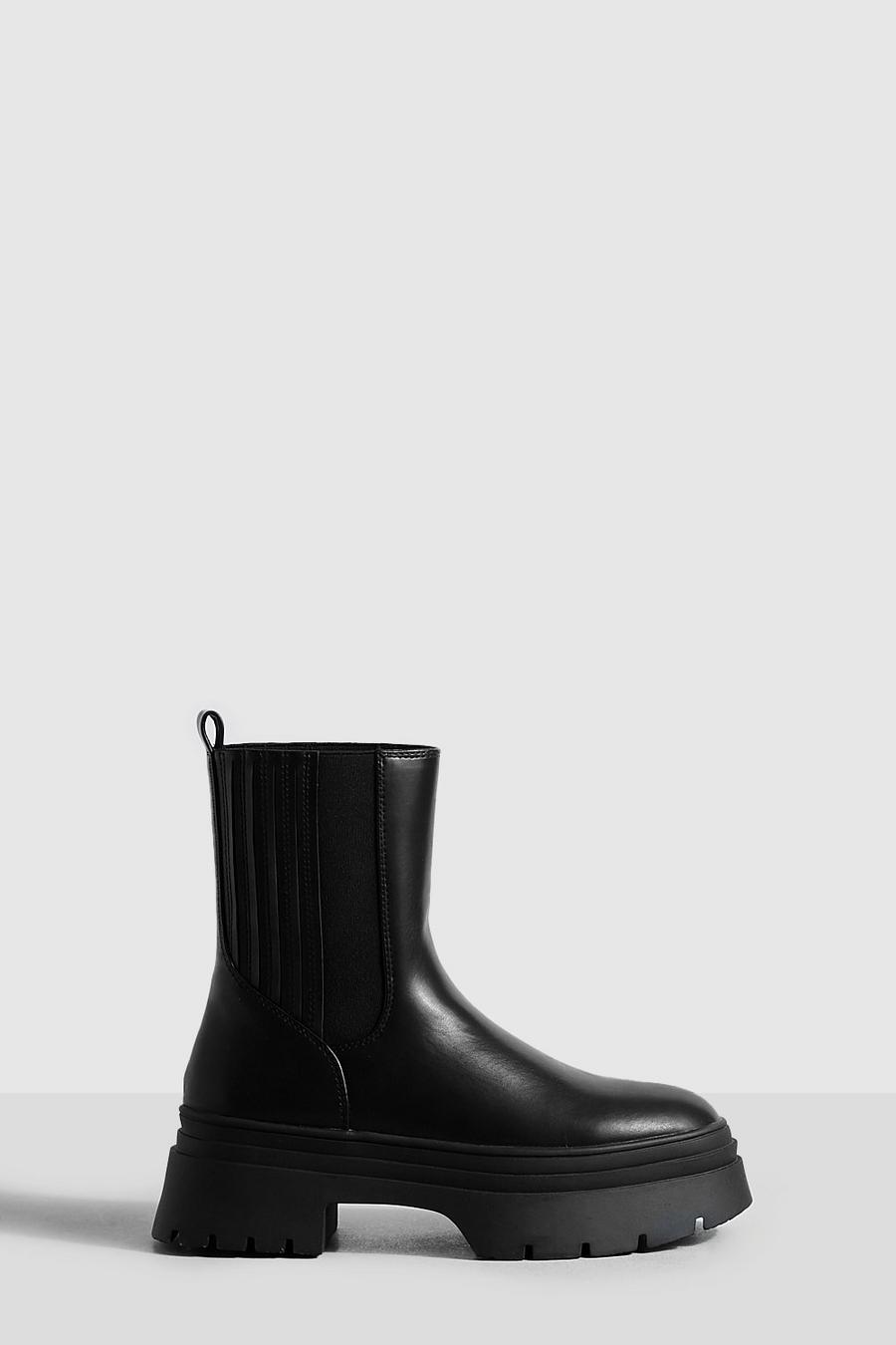 Black Double Sole Chunky Chelsea Boots