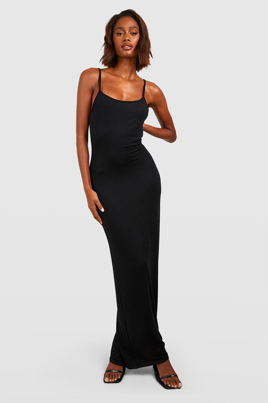 Black noir Basic Strappy Maxi Dress