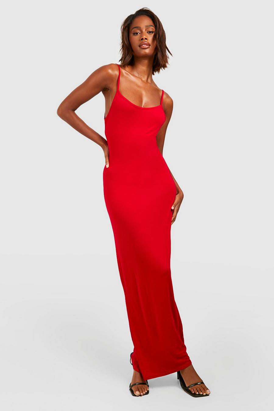 Red Basic Strappy Maxi Dress image number 1